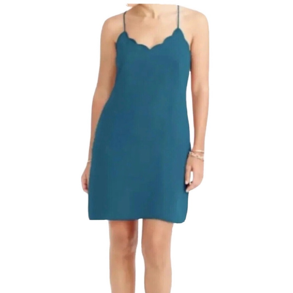 J Crew dress size 0‎ stunning teal summer dress with scalloped edges 🩵🩵🩵